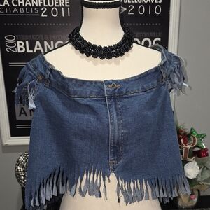 Denim Off-Shoulder Fringe Top